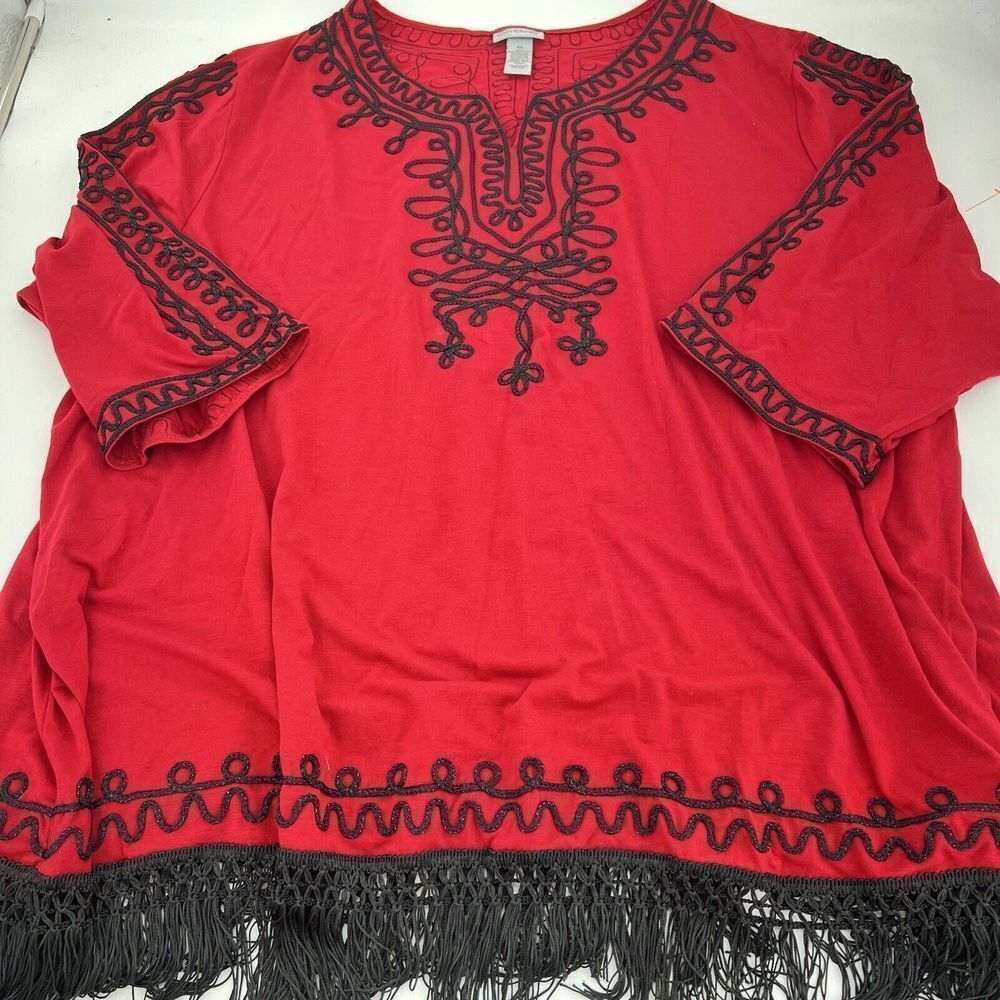 Catherines Red With Black Stitching 3/4 Sleeve Tunic Shirt Size 5X